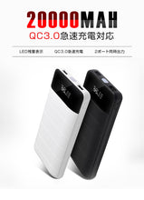 画像をギャラリービューアに読み込む, モバイルバッテリー 20000mah 大容量 軽量 充電器 薄型 QC3.0 急速充電 2台同時充電 残量表示LCD 液晶 LEDランプ 急速 2ポート バッテリー 携帯スマホ充電器 持ち運び充電器 USB充電 iPhone/iPad/Android対応 防災グッズ/災害/旅行/出張/緊急用などの必携品