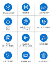 画像をギャラリービューアに読み込む, イヤホン BLUETOOTH ワイヤレスイヤホン 両耳 ストラップ付き 超軽量 ステレオ高音質 AAC対応 CVC8.0 最新EDR搭載 充電式 iPhone / Android 対応