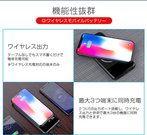 モバイルバッテリー 10000mAh 大容量 急速 ワイヤレス充電器 モバイル バッテリー 軽量 iphone x ケース スマホ充電器 Qi LED残量表示 急速充電 iPhone 充電器 置くだけ アンドロイド対応 アイフォンx 携帯充電器 スマホスタンド iPhone X Xs Max iPhone8 Galaxy など対応