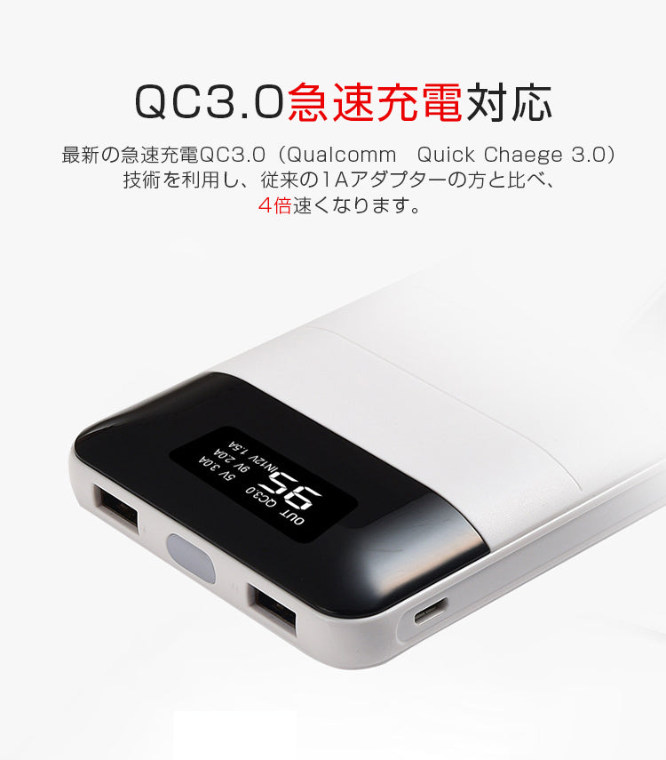 モバイルバッテリー 20000mah 大容量 軽量 充電器 薄型 QC3.0 急速充電